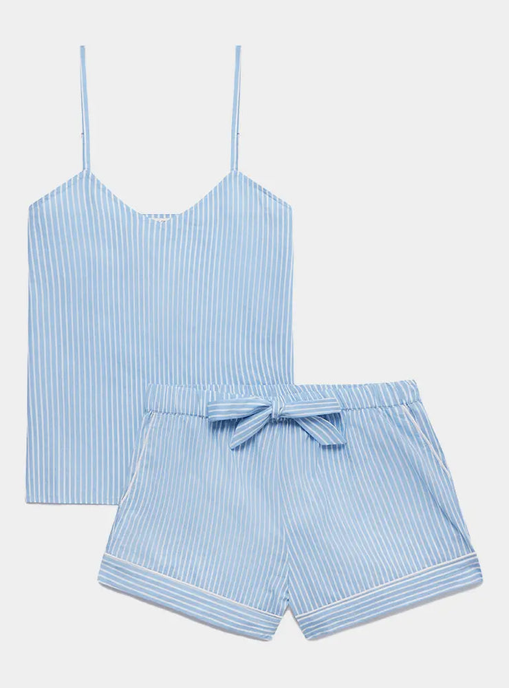 Blue Stripe Women's Cami Organic Cotton Short Set Myza