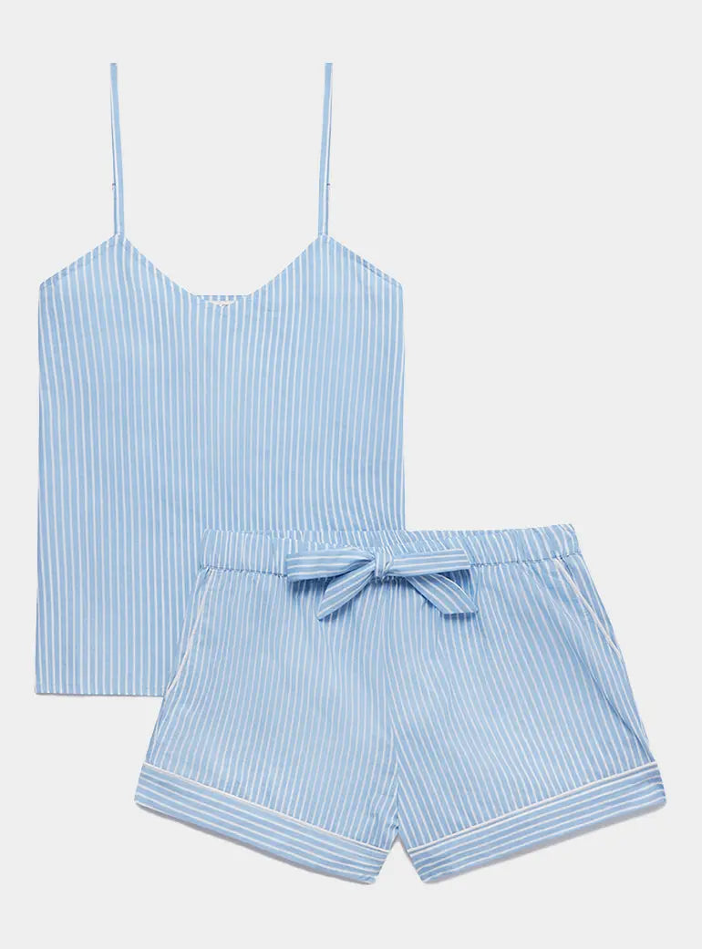 Blue Stripe Women's Cami Organic Cotton Short Set Myza