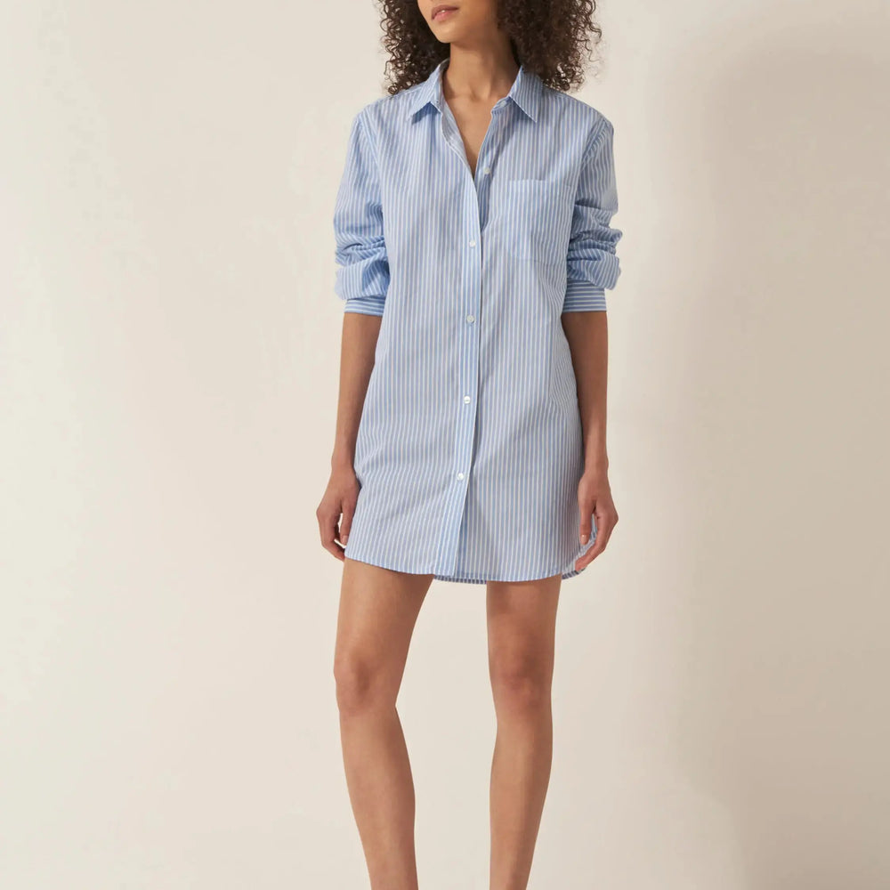 Blue & White Stripe Women's Organic Cotton Nightshirt Myza