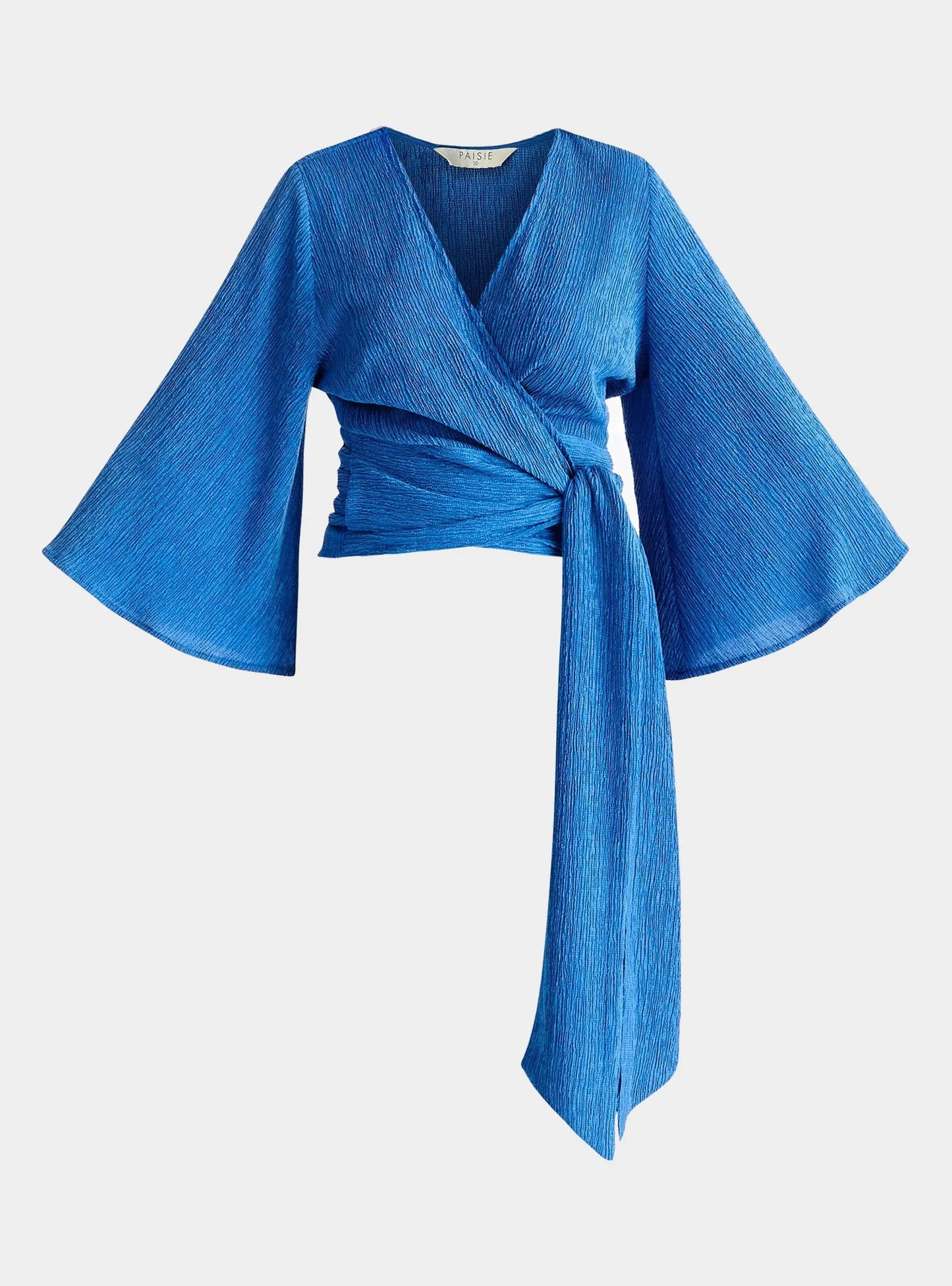 Blue Textured Wrap Kimono Blouse Paisie