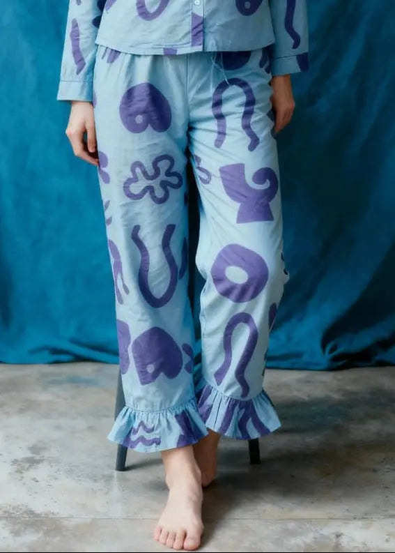 Blue Things Organic Cotton Pyjama Bottoms Wild Clouds