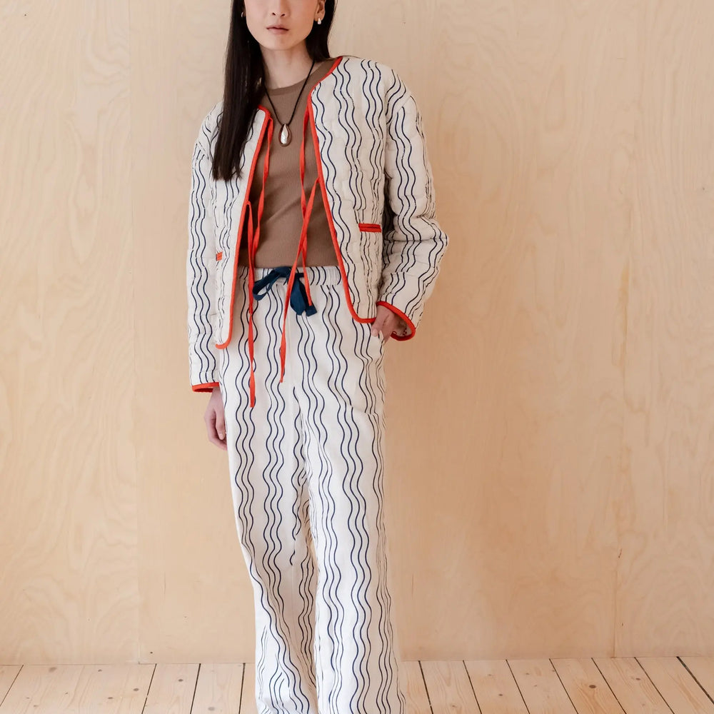 Blue Wave Stripe Cotton Trousers TartanBlanketCo