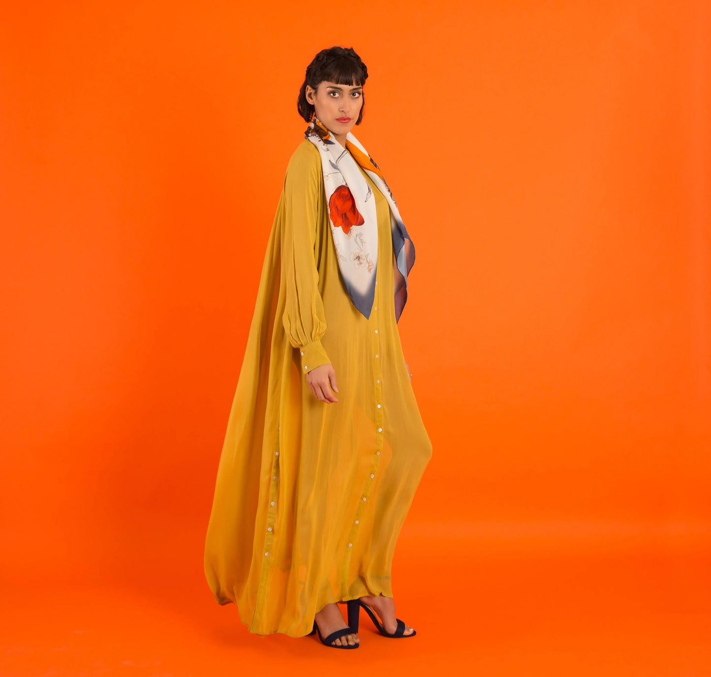 Blue 'Crustacean Silk' Silk Scarf, large square Silk Scarf with crab and tulip design from the Evolution Collection Alice Acreman Silks