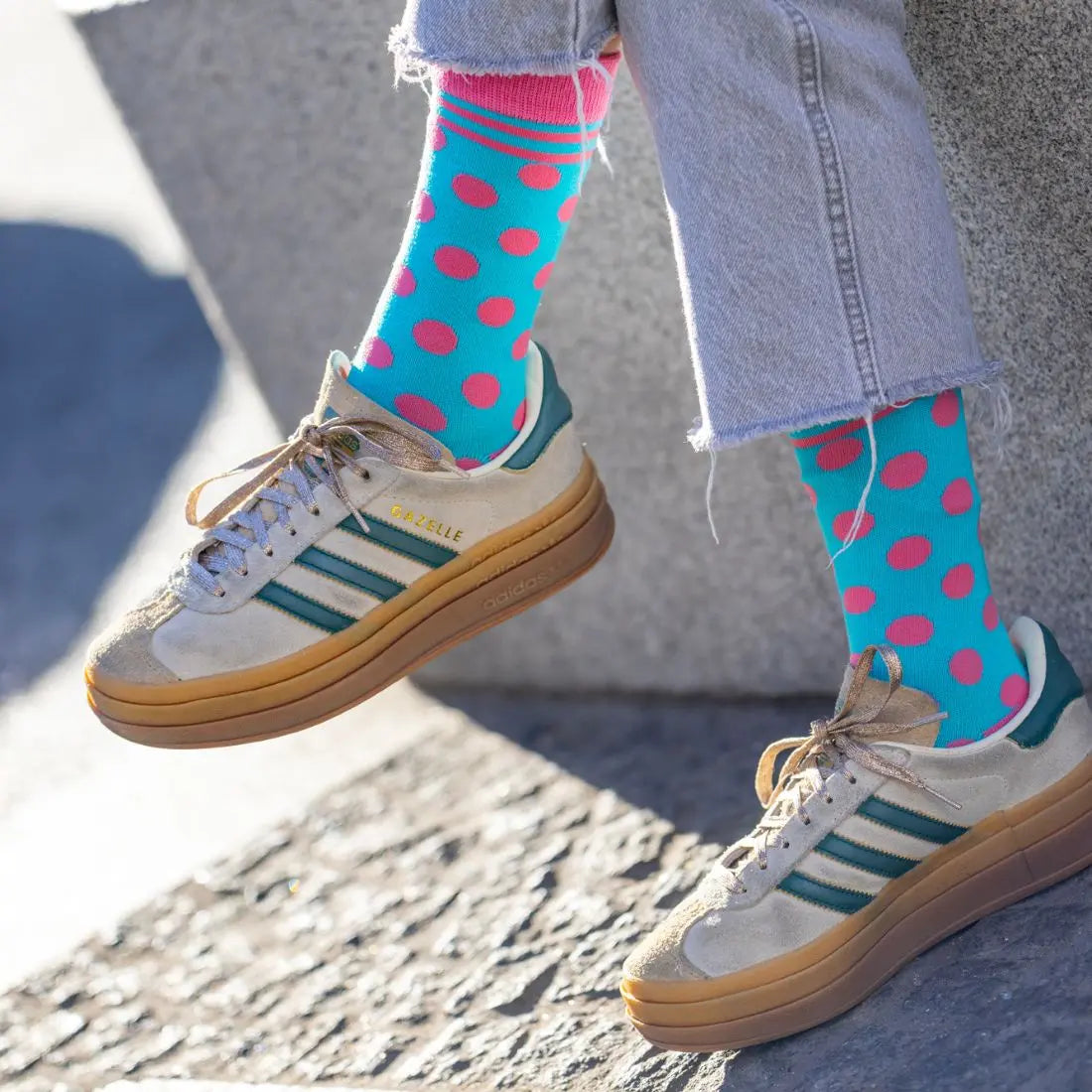 Blue and Pink Polka Dot Bamboo Socks Swole Panda