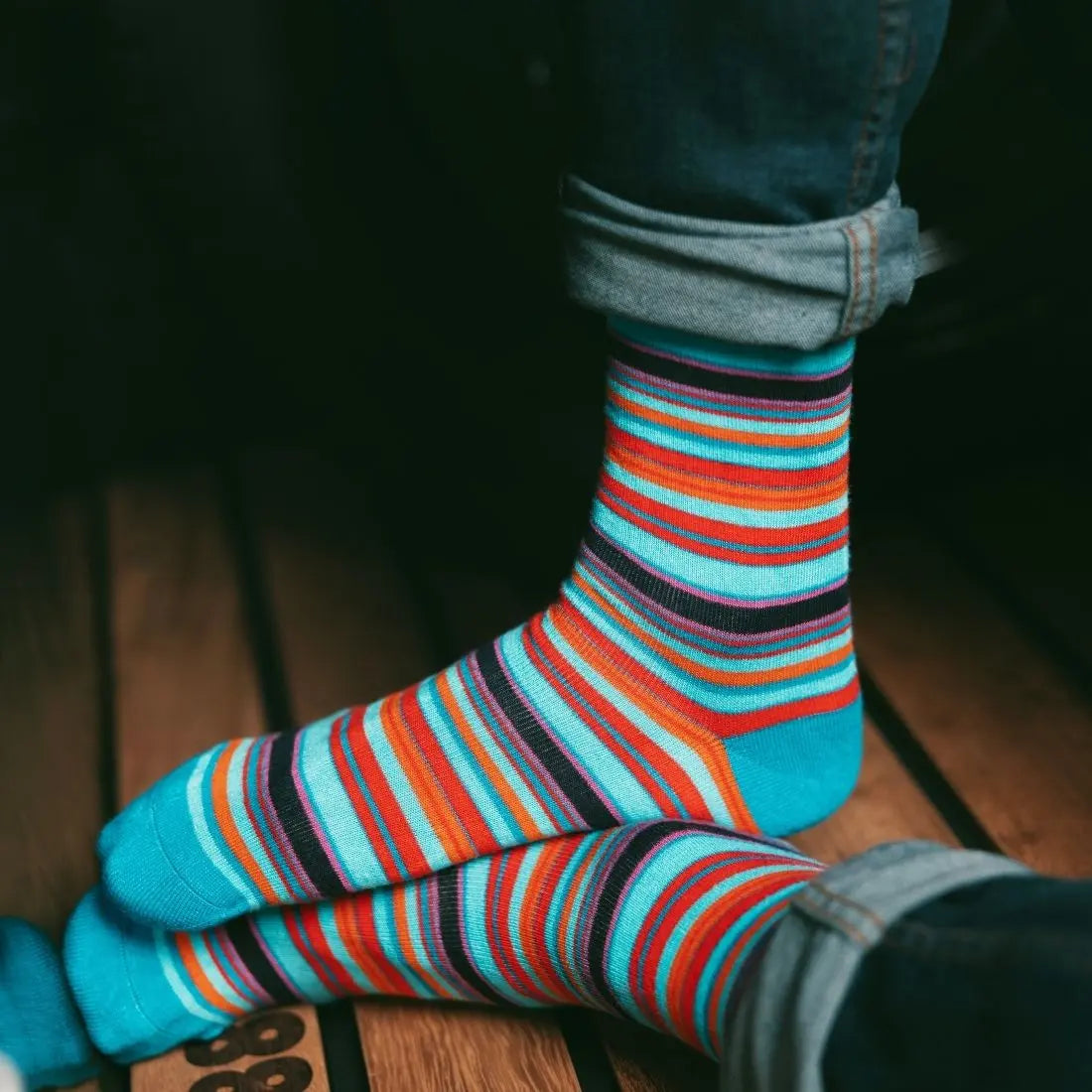 Blue and Red Narrow Striped Bamboo Socks Swole Panda