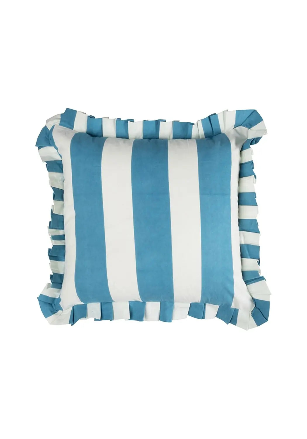 Blue and White Cabana Striped Ruffled Cushion Cover Casa by Josephine Jenno