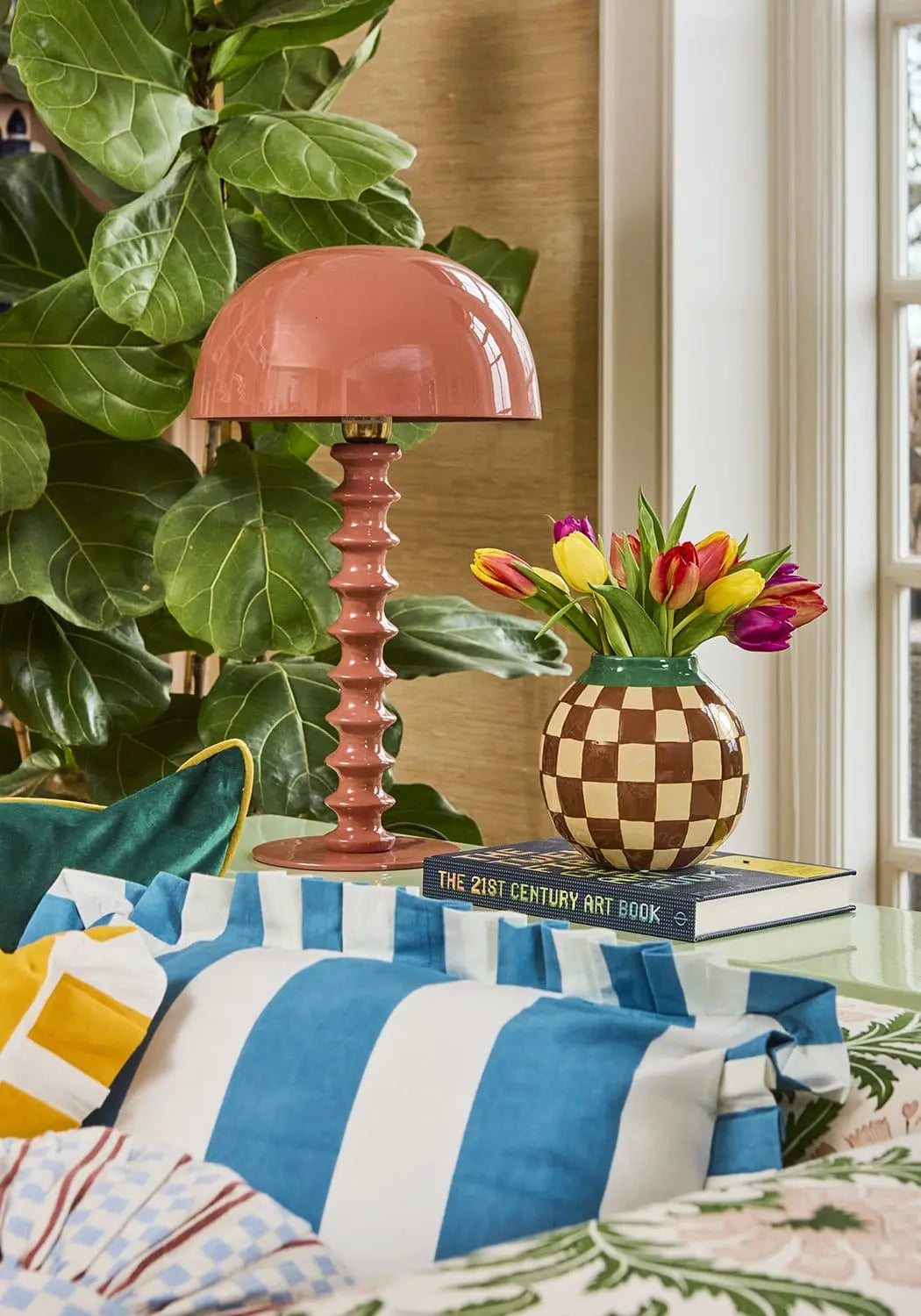 Blue and White Cabana Striped Ruffled Cushion Cover Casa by Josephine Jenno