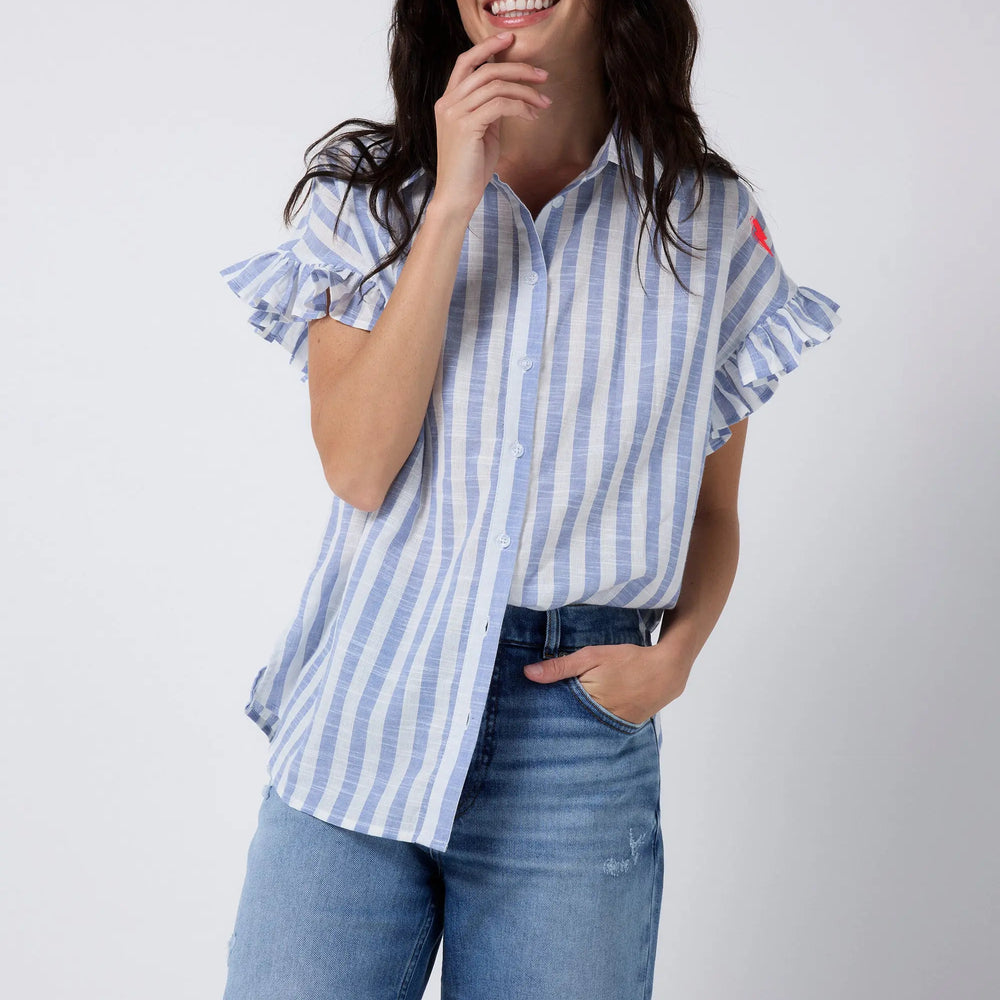 Blue and White Stripe Frill Sleeve Shirt Scamp & Dude