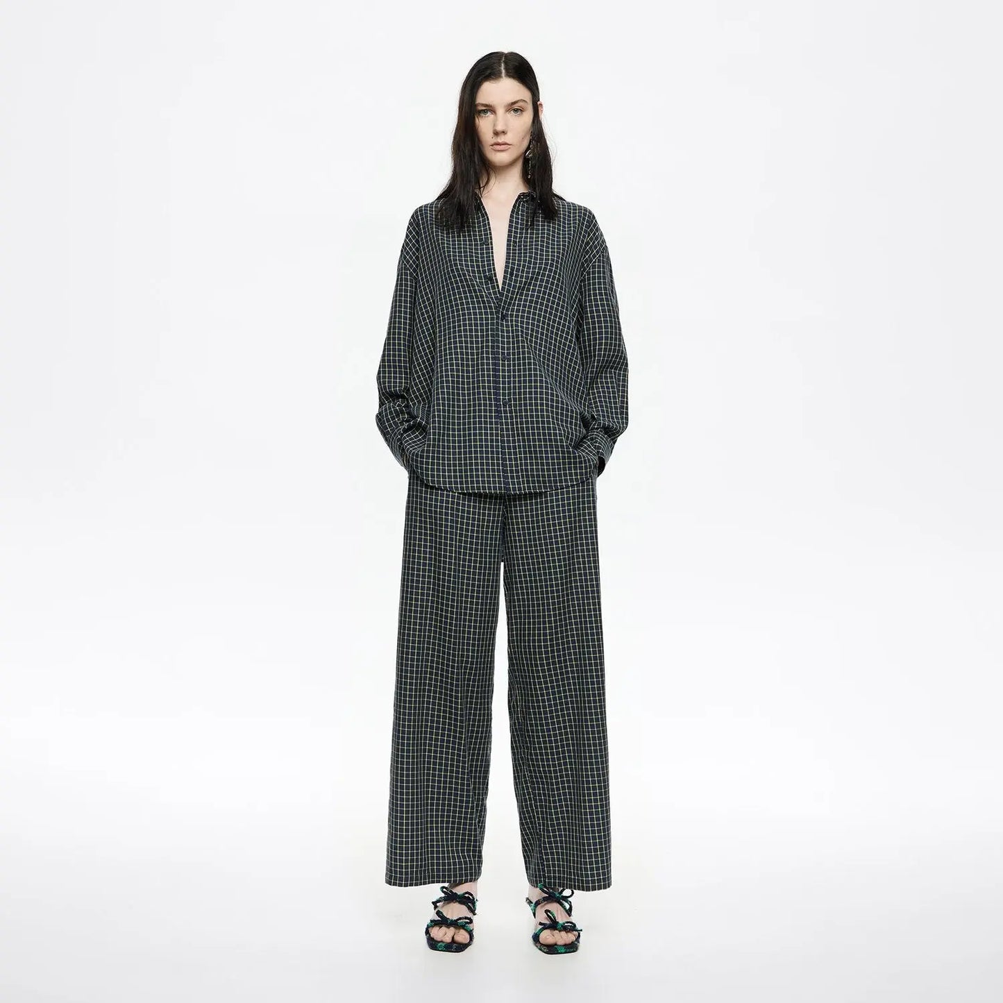 Blue checked elasticated waist trousers Bimba y Lola UK