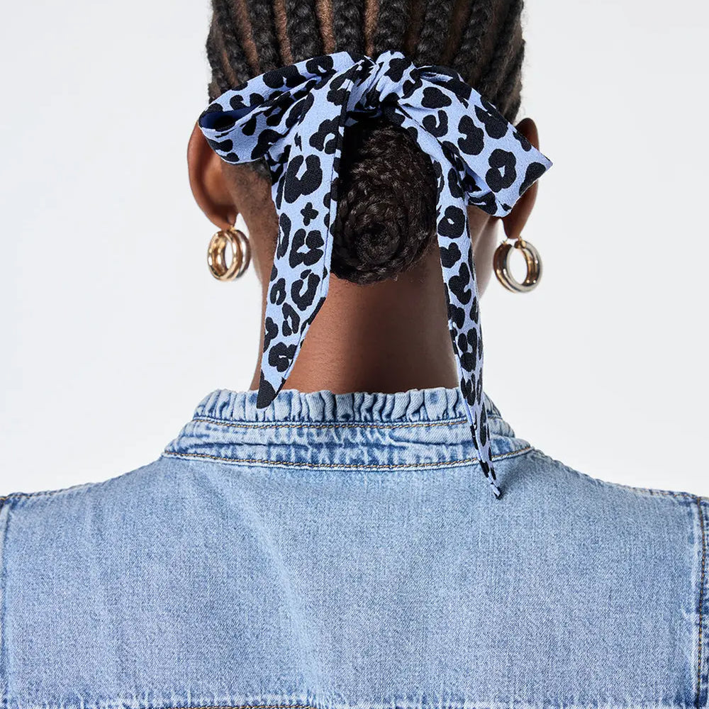 Blue with Black Floral Leopard Surplus Fabric Bow Scrunchie Scamp & Dude