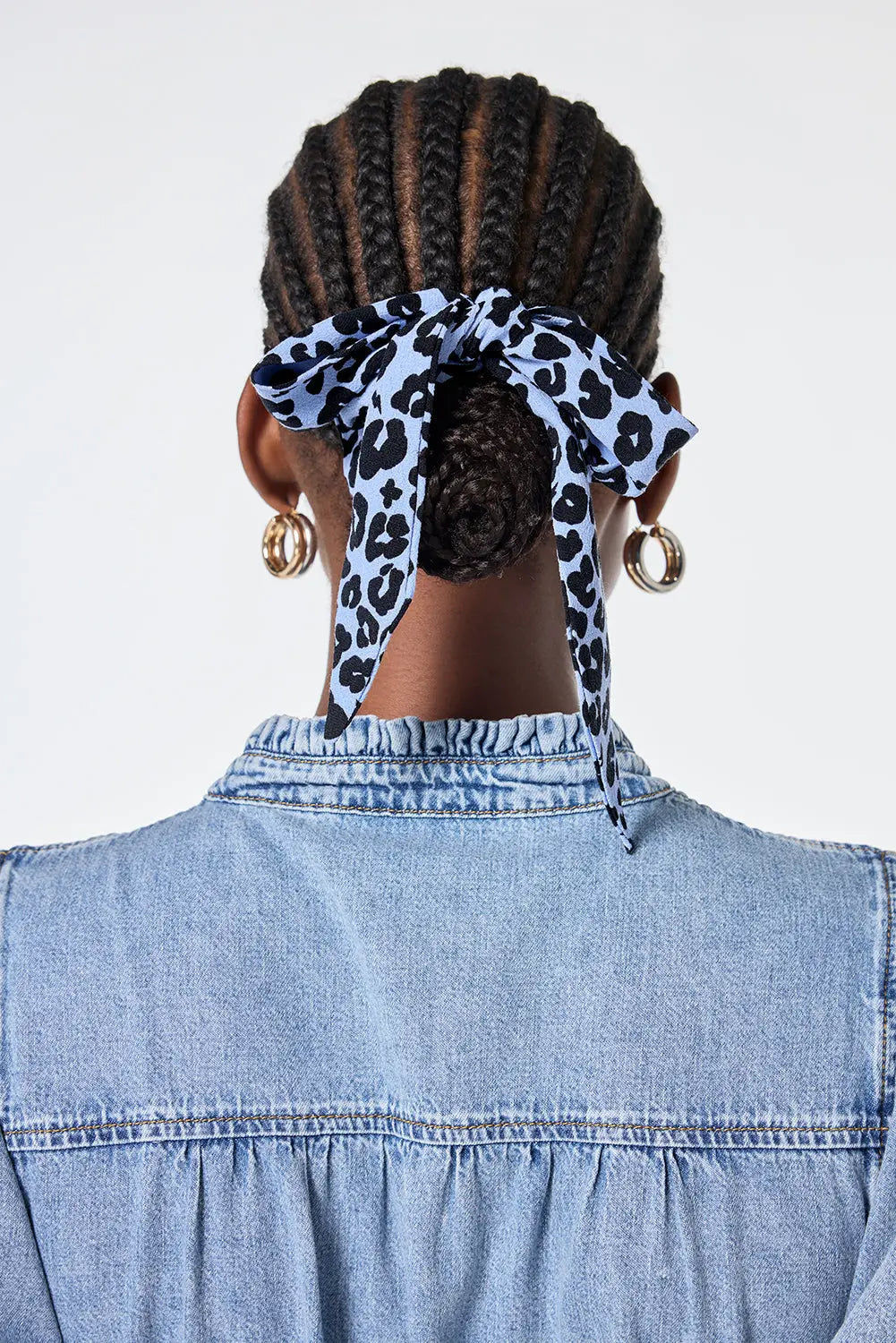 Blue with Black Floral Leopard Surplus Fabric Bow Scrunchie Scamp & Dude