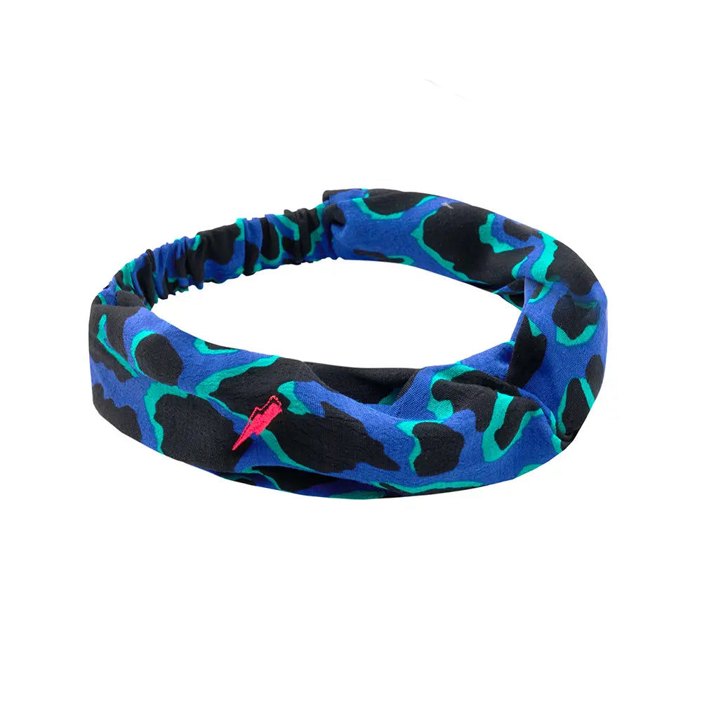 Blue with Green and Black Leopard Headband Scamp & Dude