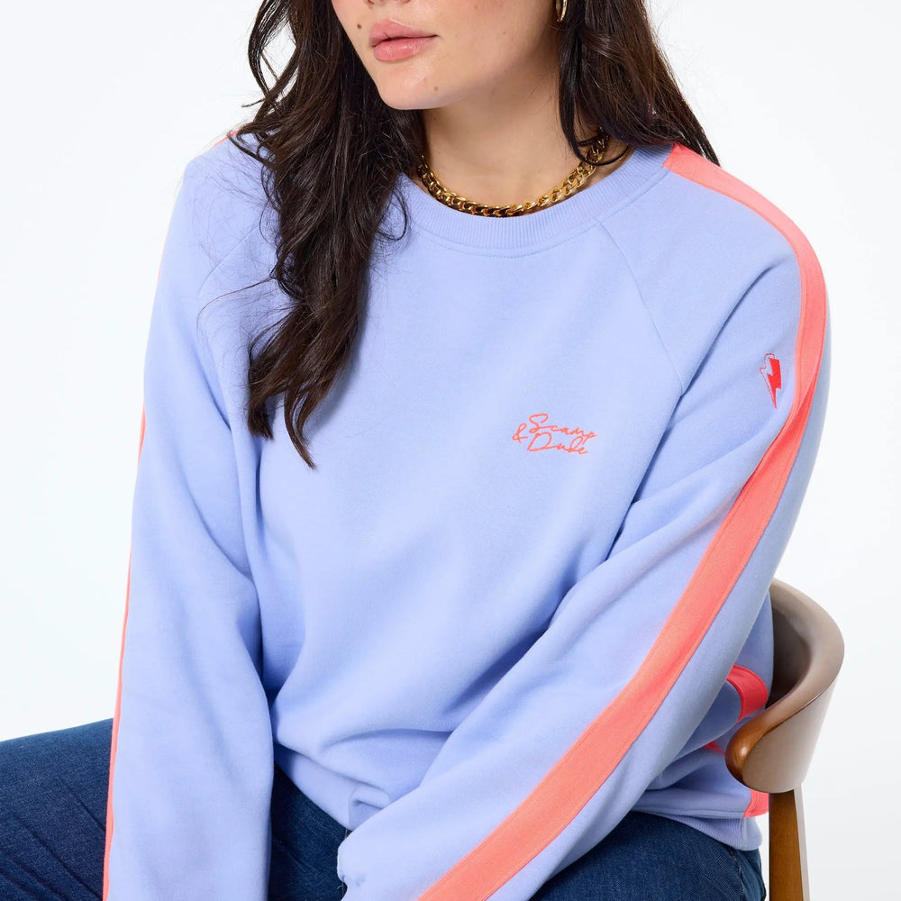 Blue with Neon Coral Colourblock Women's Relaxed Sweatshirt Scamp & Dude