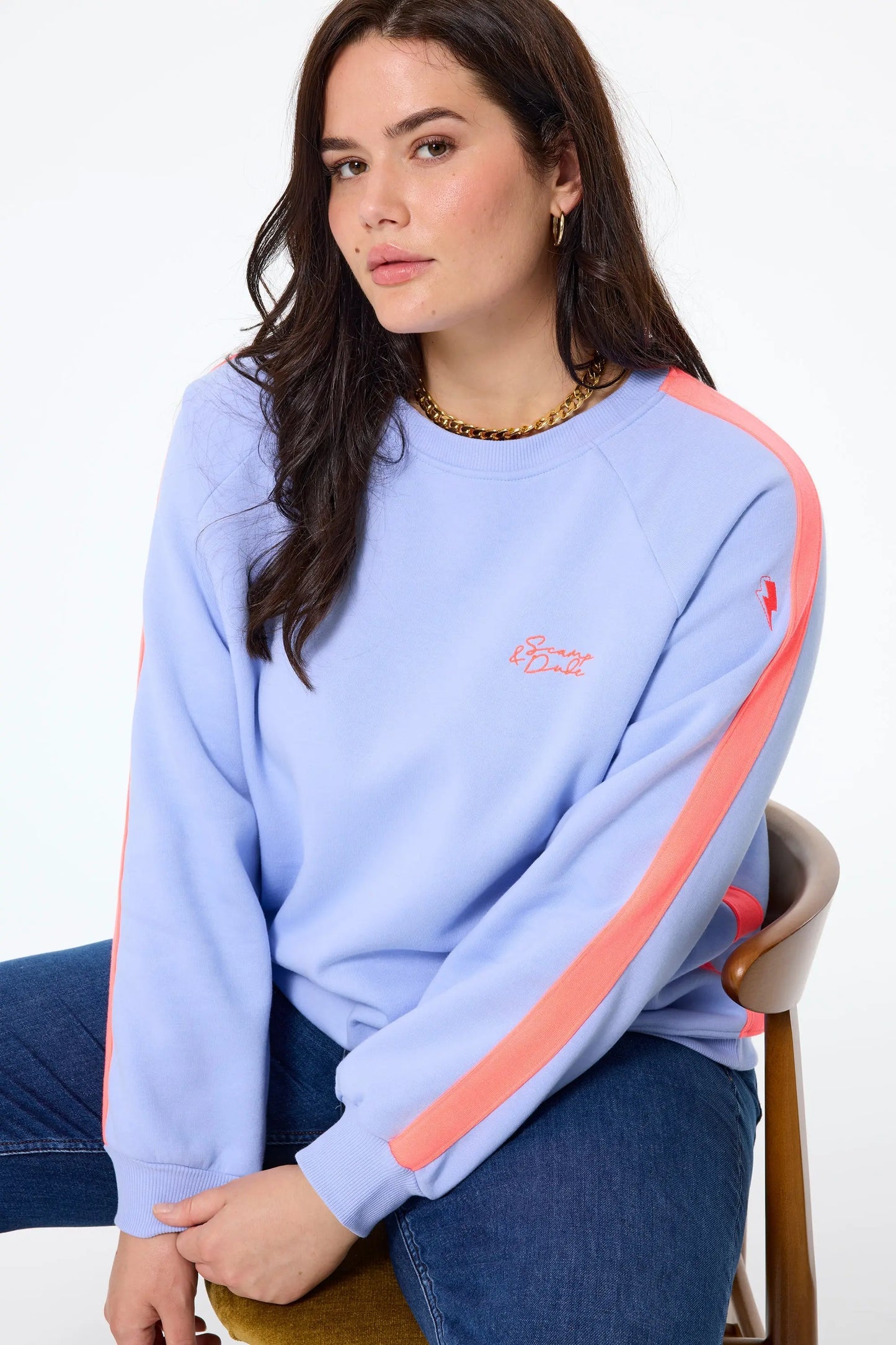 Blue with Neon Coral Colourblock Women's Relaxed Sweatshirt Scamp & Dude