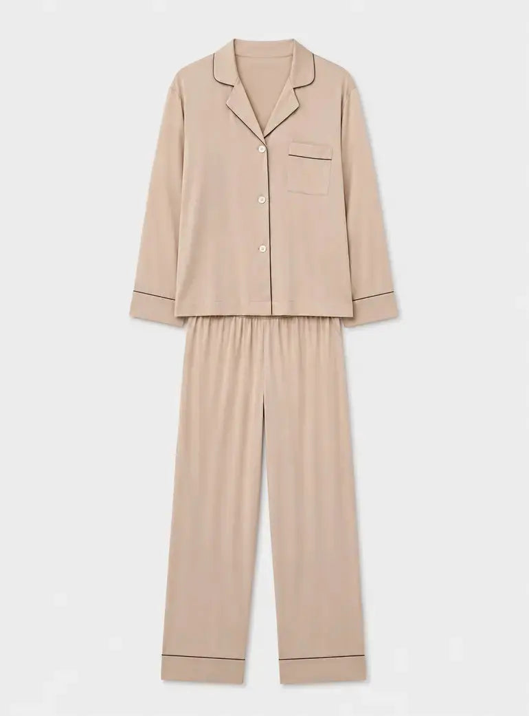 Blush Beige Classic Silk Pyjama Set MAMU Dream