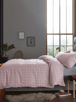 Blush Brushed Check Duvet Set Silentnight