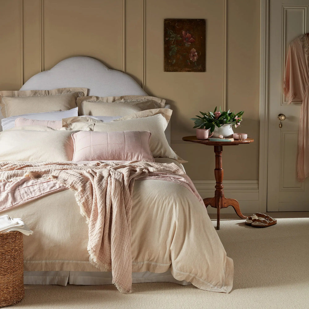 Blush Pink Finn 100% Cotton Quilted Cushion Cover The Secret Linen Store