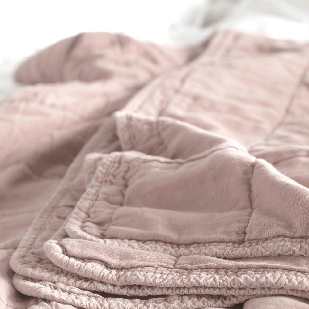 Blush Pink Finn 100% Cotton Quilted Throw The Secret Linen Store