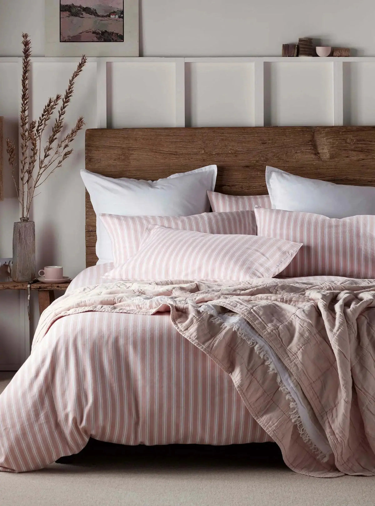 Blush Pink Fred Stripe Brushed 100% Organic Cotton Bed