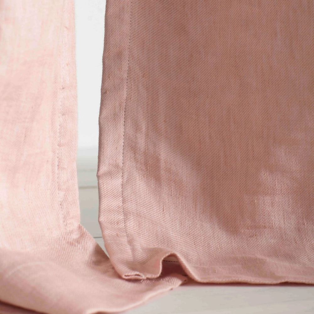 Blush Pink Twill Cotton Linen Blackout Pencil Pleat Curtains (Pair) The Secret Linen Store