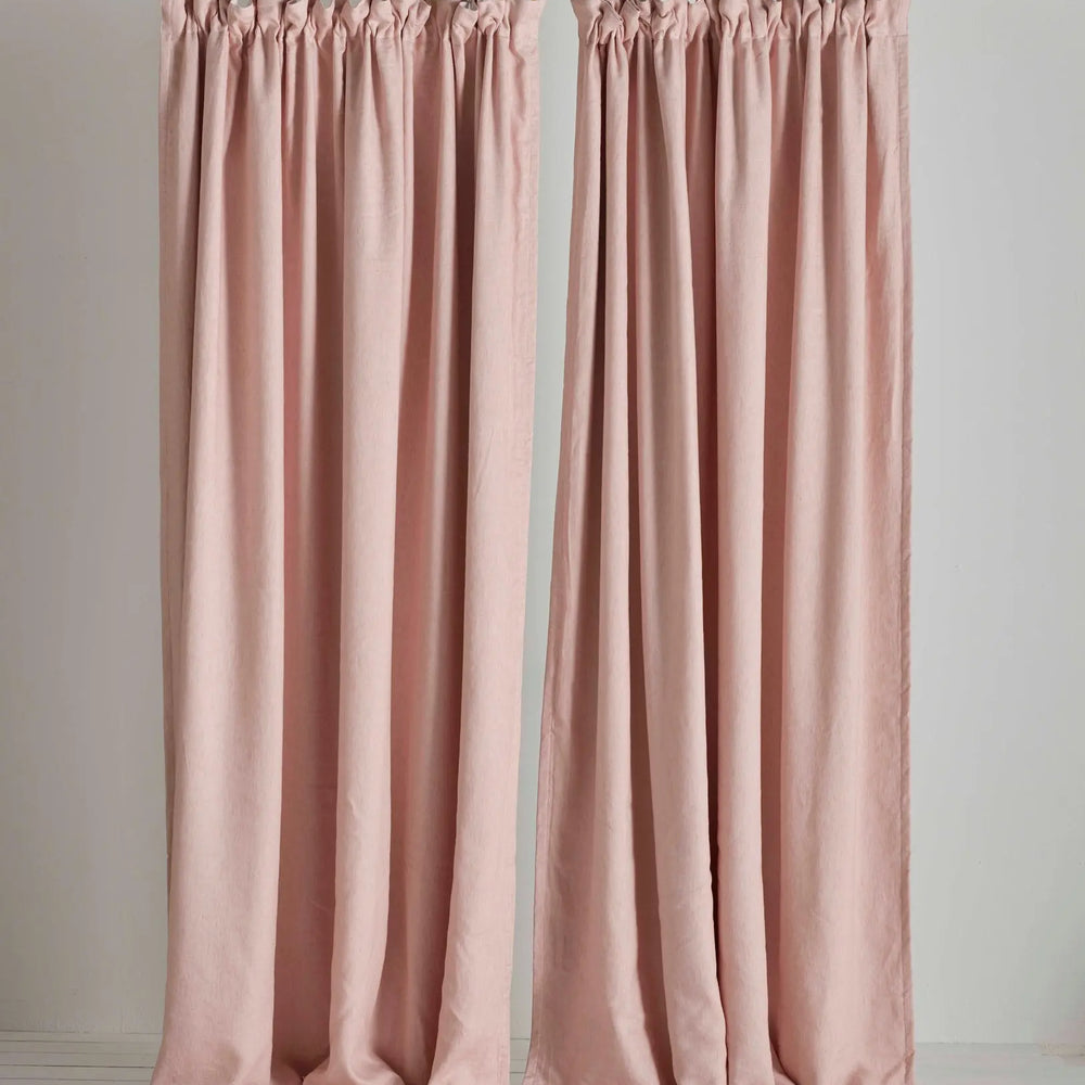 Blush Pink Twill Cotton Linen Blackout Pencil Pleat Curtains (Pair) The Secret Linen Store