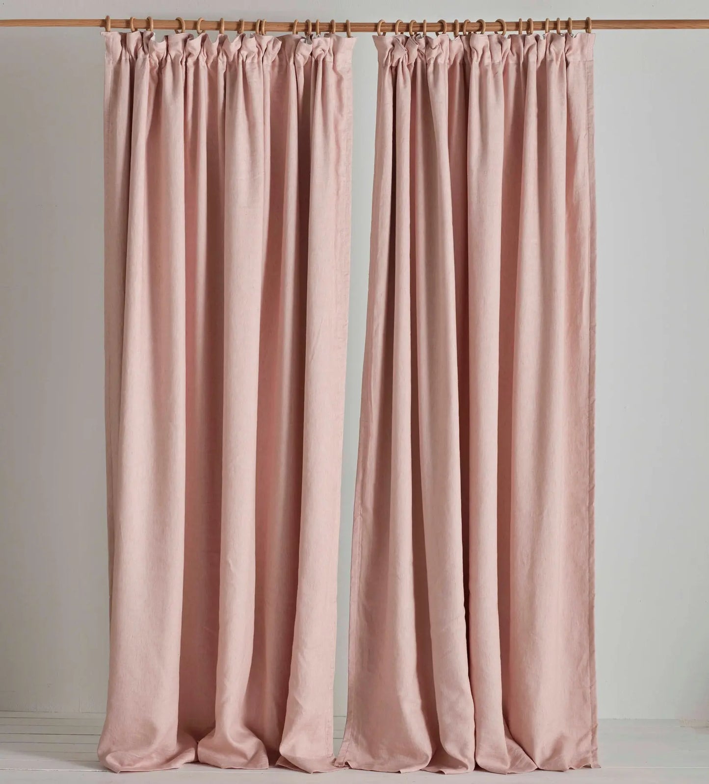 Blush Pink Twill Cotton Linen Blackout Pencil Pleat Curtains (Pair) The Secret Linen Store