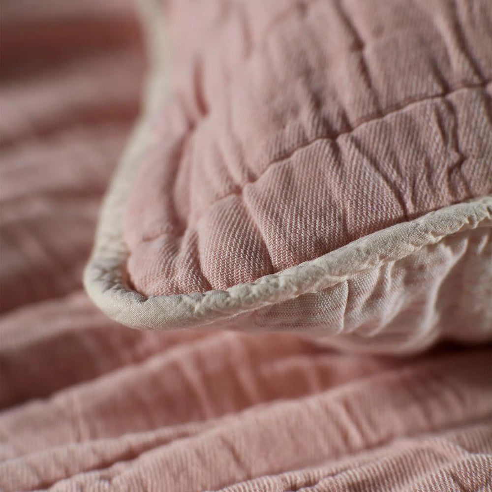 Blush Pink Vivienne 100% Cotton Quilted Throw The Secret Linen Store