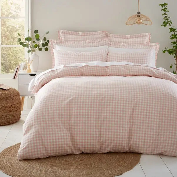 Blush Portloe Woven Gingham Duvet Cover & Pillowcase Set Dunelm