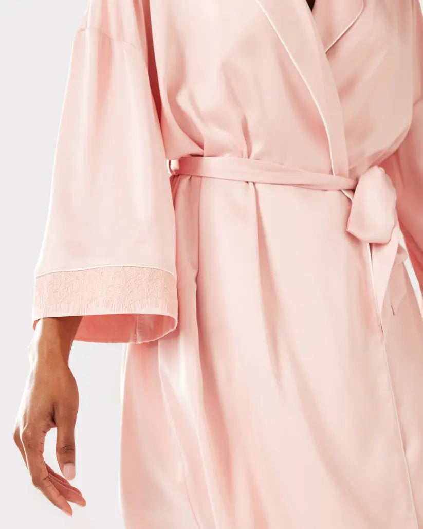 Blush Satin Lace Trim Women's Robe Dressing Gown Chelsea Peers