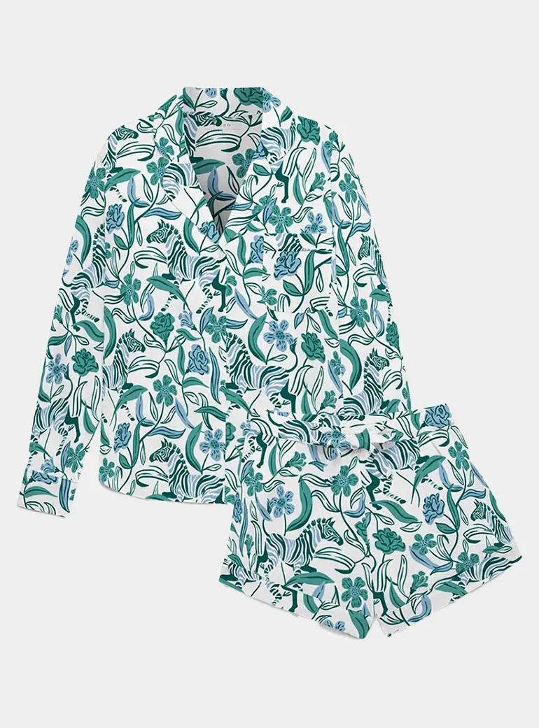 Boho Zebra Women's Long Sleeve Organic Cotton Pyjama Short Set Myza