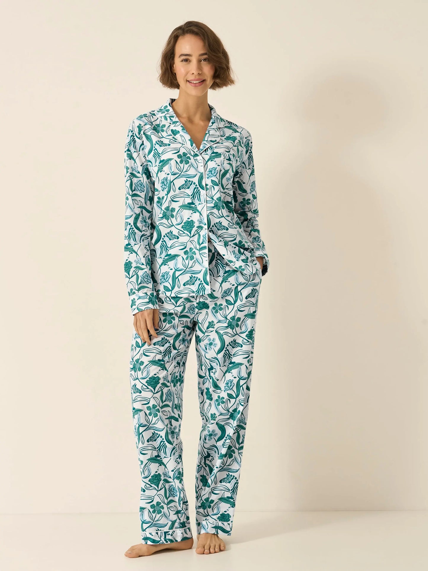 Boho Zebra Women's Long Sleeve Organic Cotton Pyjama Trouser Set Myza