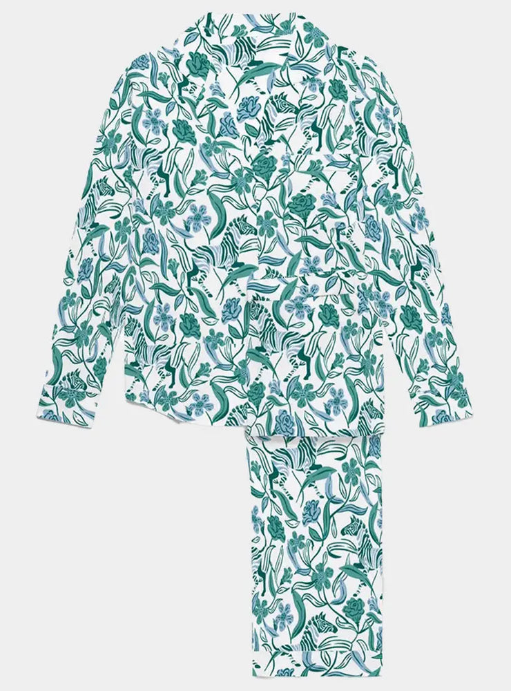 Boho Zebra Women's Long Sleeve Organic Cotton Pyjama Trouser Set Myza