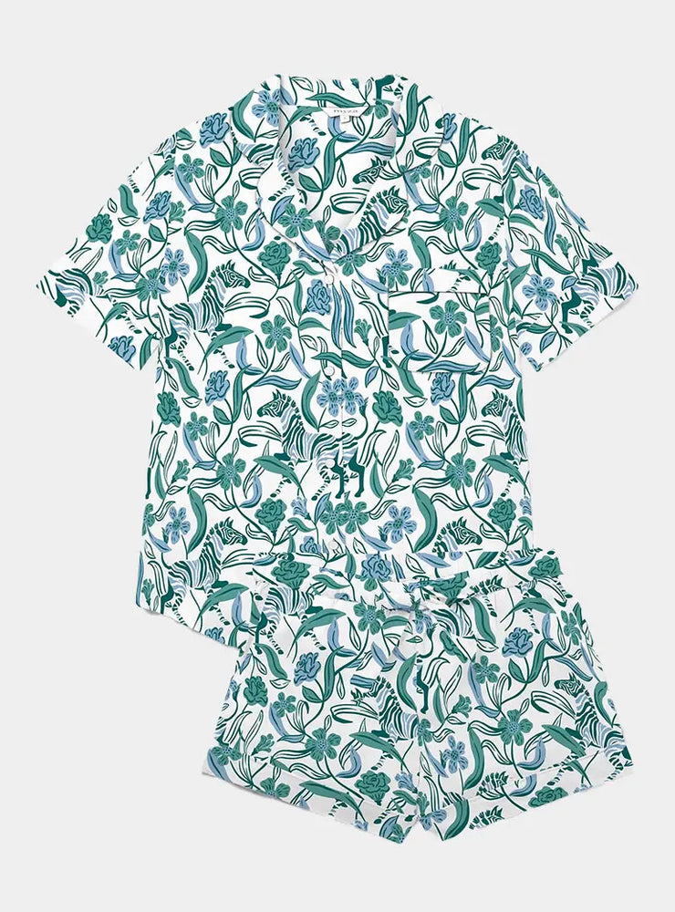 Boho Zebra Women's Short Sleeve Organic Cotton Pyjama Short Set Myza