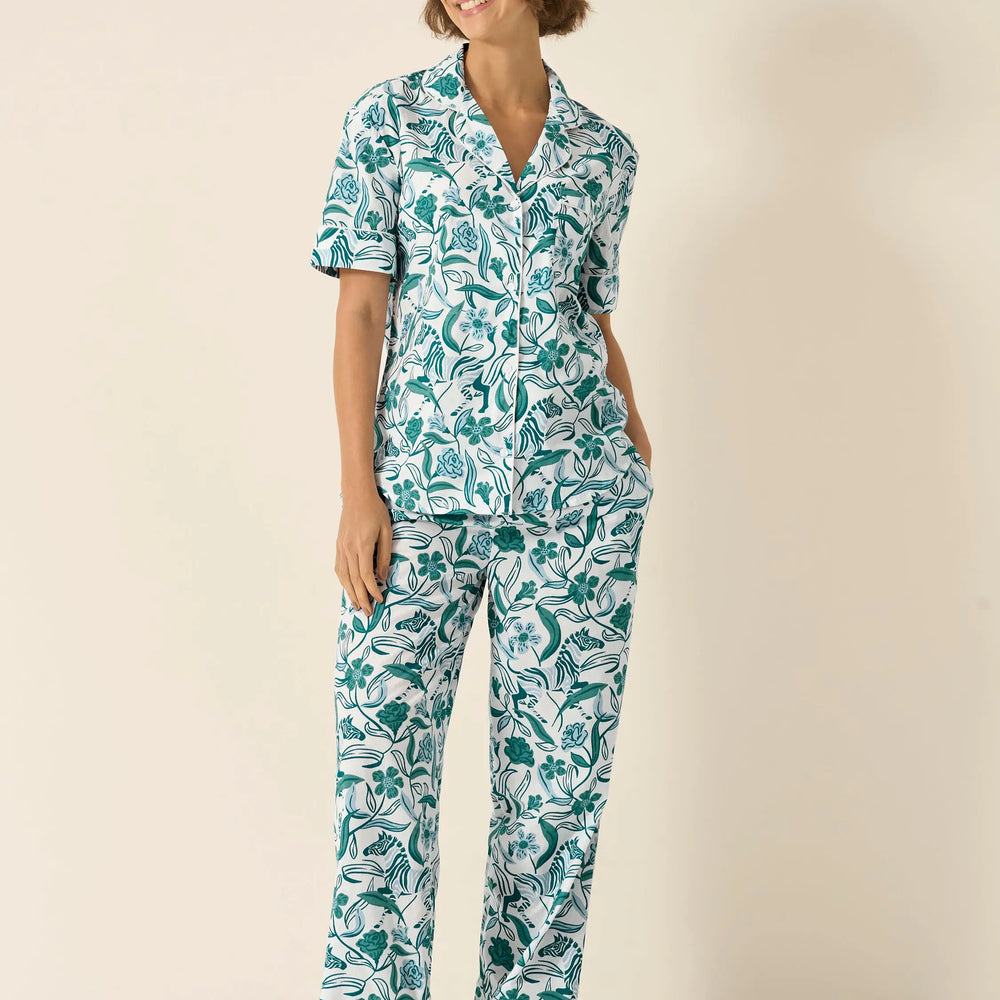 Boho Zebra Women's Short Sleeve Organic Cotton Pyjama Trouser Set Myza
