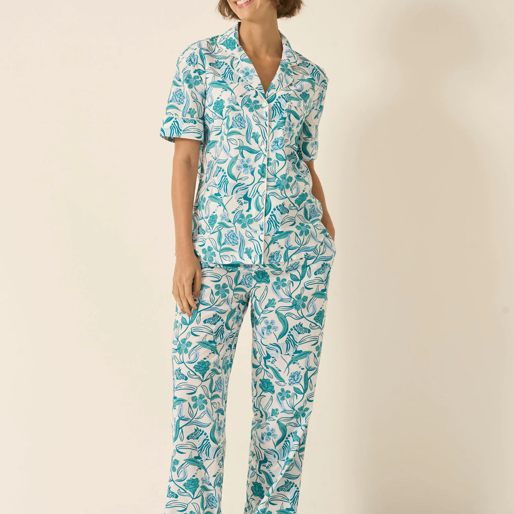 Boho Zebra Women's Short Sleeve Organic Cotton Pyjama Trouser Set Myza