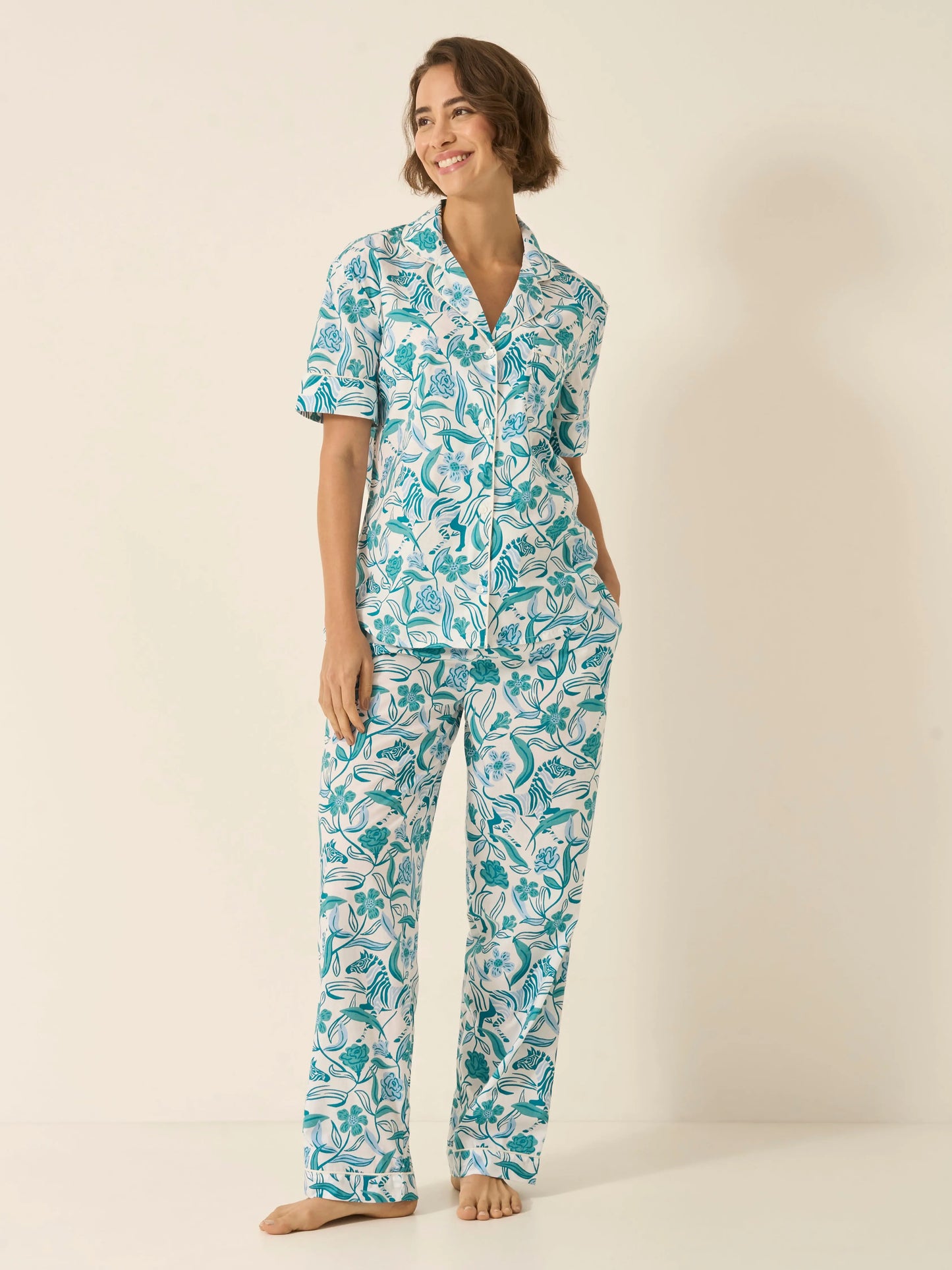 Boho Zebra Women's Short Sleeve Organic Cotton Pyjama Trouser Set Myza