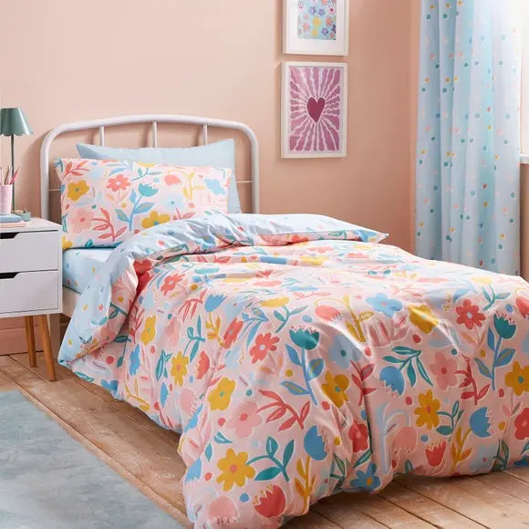 Bold Floral 100% Cotton Reversible Duvet Cover and Pillowcase Set Dunelm