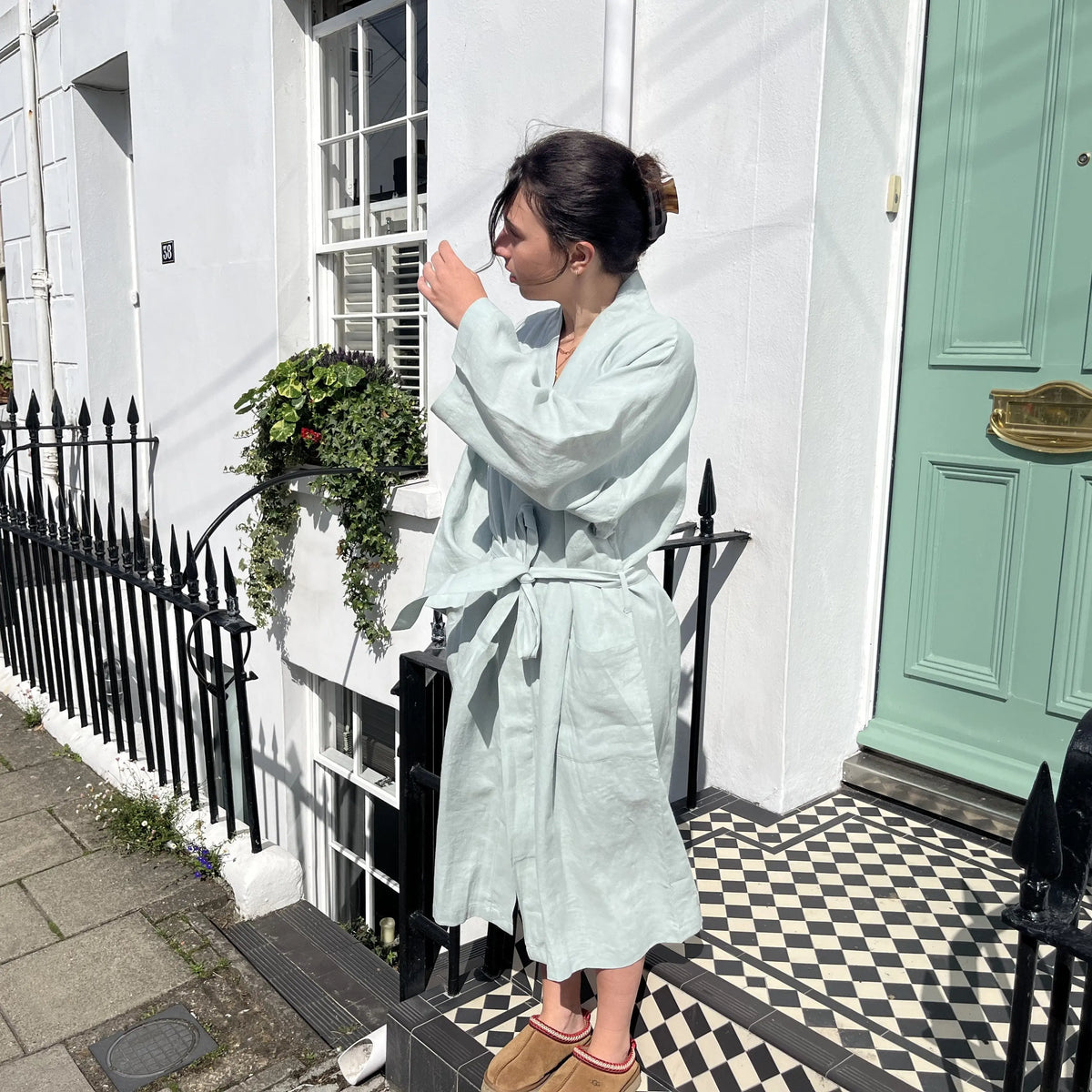 Bolney Eucalyptus Linen Kimono Robe Dormitory