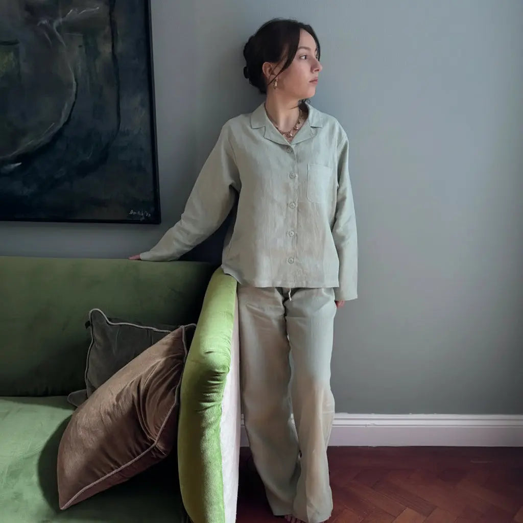 Bolney Eucalyptus Wide Leg Linen Pyjamas Dormitory