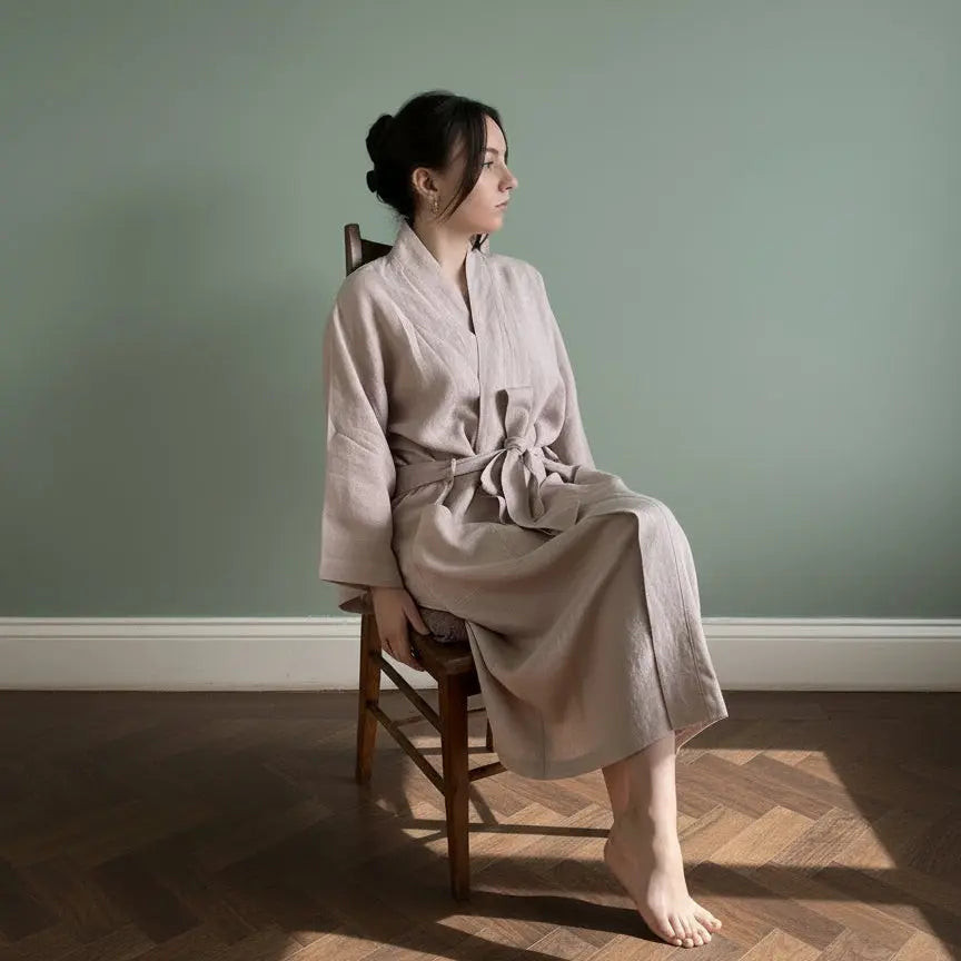 Bolney Mauve Mist Linen Kimono Robe Dormitory