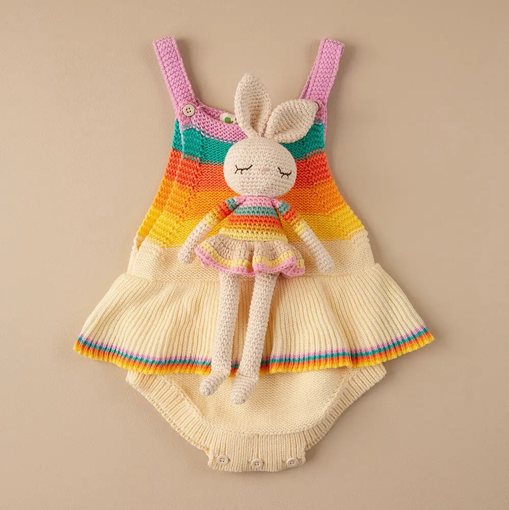 Bonnie Ballerina Bunny Crochet Toy- Pink rainbow The bonniemob