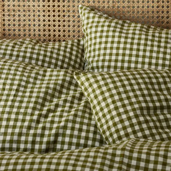 Botanical Green Gingham Linen Blend Pillowcase (Pair) Piglet