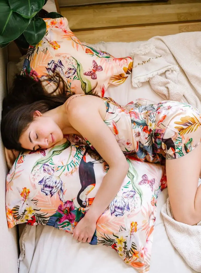Botanical Silk Pillowcase in hand painted 'Eden' print, Oxford Pillowcase Alice Acreman Silks