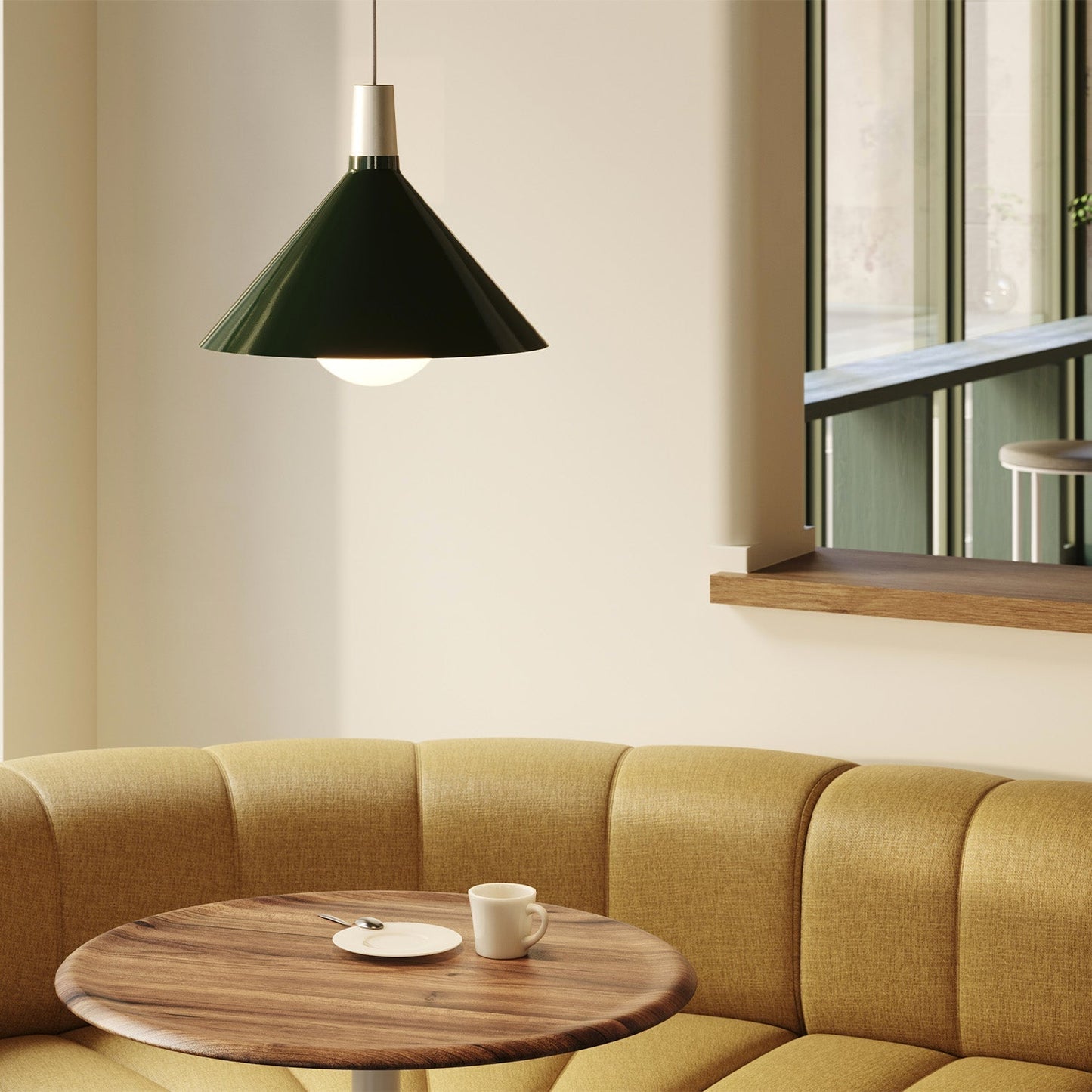 Bower Pendant Light Medium in Dark Green + Sphere IV Tala