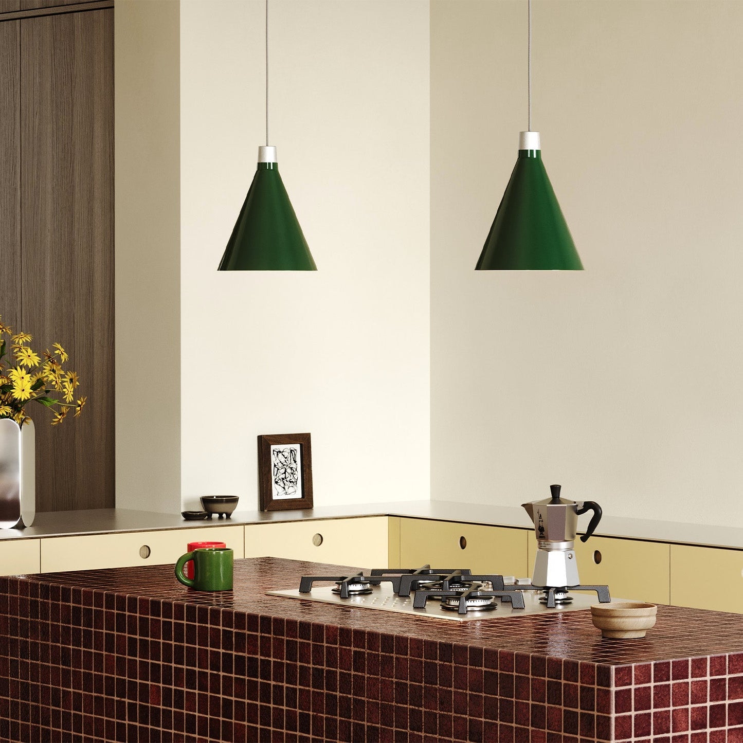 Bower Pendant Light Small in Dark Green + Sphere III Tala