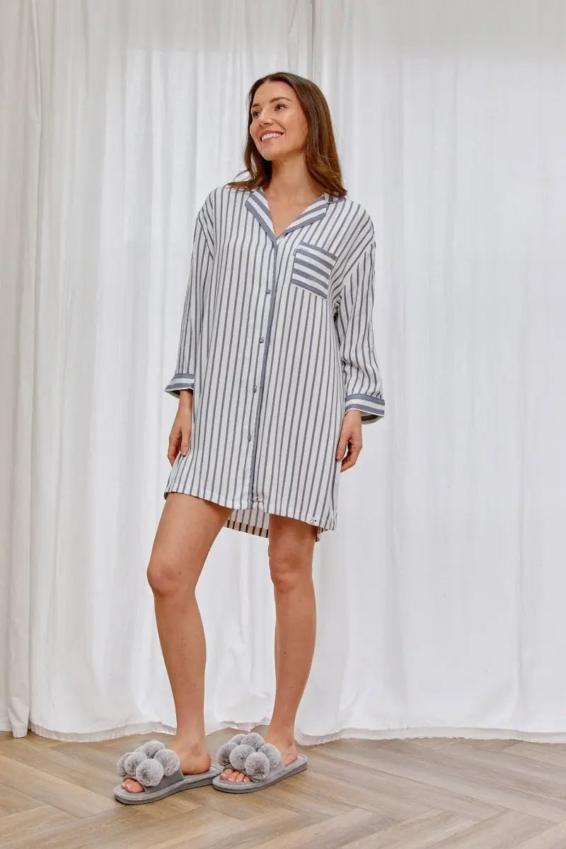 Boyfriend Stripe Nightshirt in Grey/Ecru Pretty You London