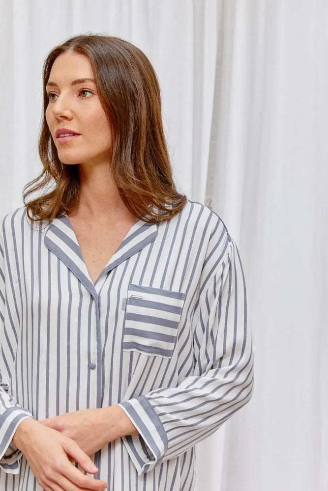 Boyfriend Stripe Nightshirt in Grey/Ecru Pretty You London