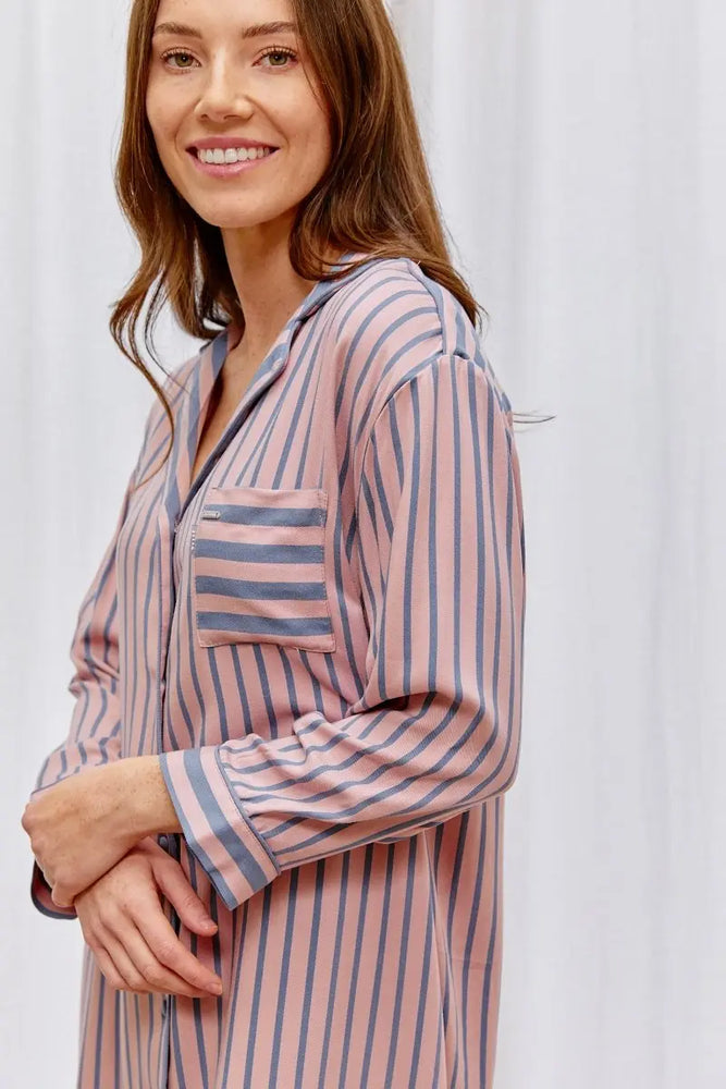Boyfriend Stripe Nightshirt in Pink/Grey Pretty You London