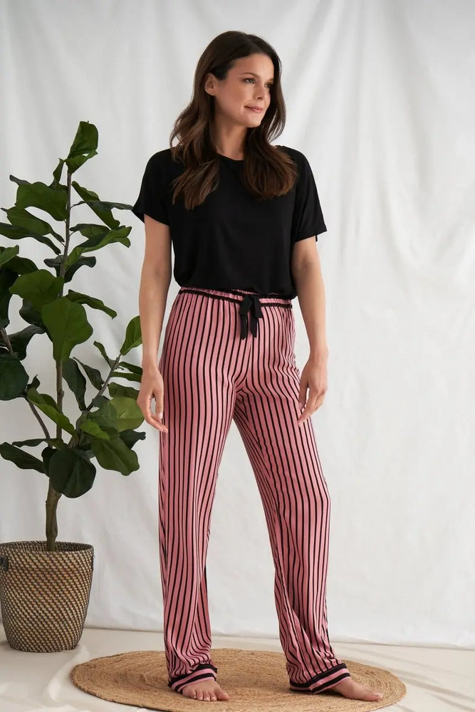 Boyfriend Stripe Trousers in Terracotta/Black Pretty You London