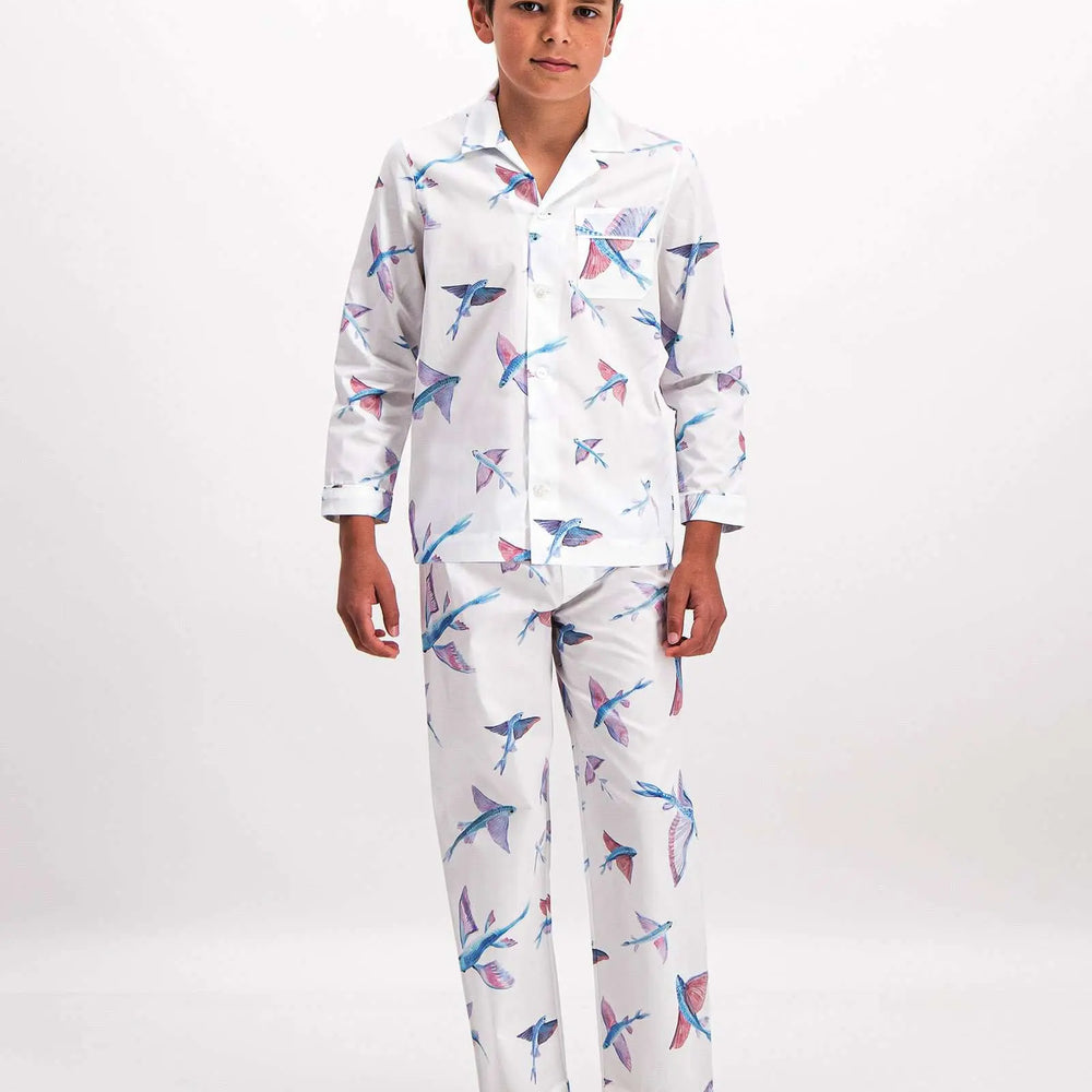 Boys Long Pyjamas - Flying Fish White Woodstock Laundry